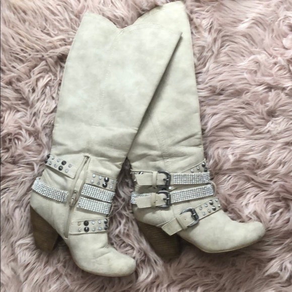Not Rated Shoes - Not Rated Cocktail Queen Cream Riding Boots